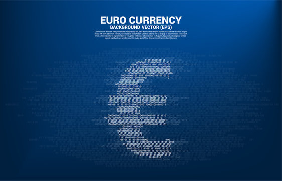 PrintVector money euro currency with one and zero binary code digit matrix style. Background Concept for electronic money and digital banking