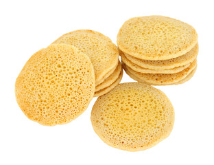 Tradition thin pikelet flat crumpets isolated on a white background
