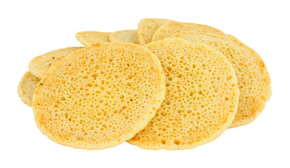 Tradition thin pikelet flat crumpets isolated on a white background