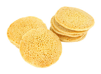Tradition thin pikelet flat crumpets isolated on a white background