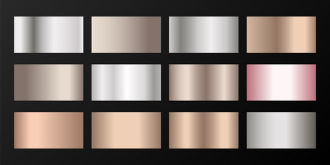 Silver, platinum, bronze, pink gold vector metallic gradients.