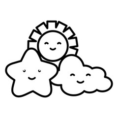 cute summer sun and clouds kawaii characters