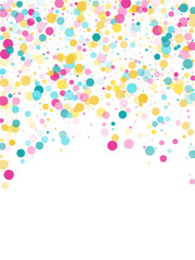 Memphis round confetti festive background in cyan blue, pink and yellow. Childish pattern vector.
