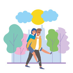 Couple of woman and man in the park design