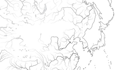 Fototapeta na wymiar World Map of FAR EAST REGION: Japan, Korea, China, Manchuria, Siberia, Yakutia, Mongolia, Buryatia, Dzungaria, Huang-He and Yangtze River. Geographic chart with oceanic coastline and main rivers.