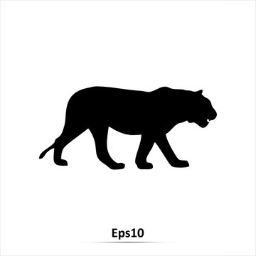 Tiger vector silhouette illustration isolated on white background. Big wild cat.