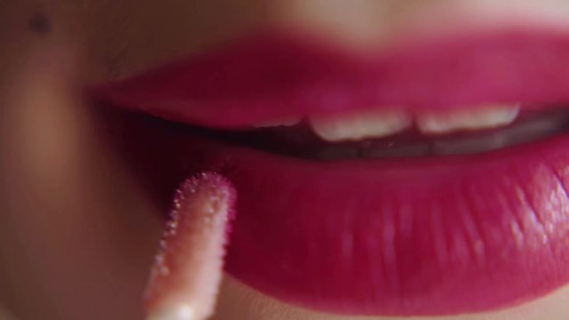 Great plump womens lips. Womens lips with red lipstick close up. Palette of lips emotions close-up.