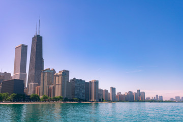 Fototapeta na wymiar Chicago Skyline on a Clear Summer Day with Lake Michigan