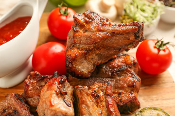 Tasty grilled meat on table, closeup