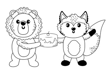 lion and fox cartoon with sweet food design