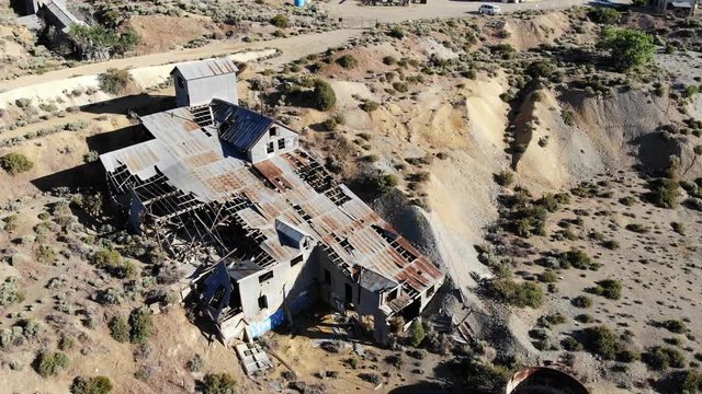 Abandoned Mining Ruins at Virginia City NV - Aerial Drone.