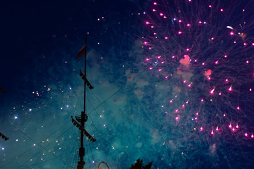 ship mast fireworks  celebration behind