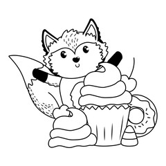 Isolated fox cartoon with sweet food design