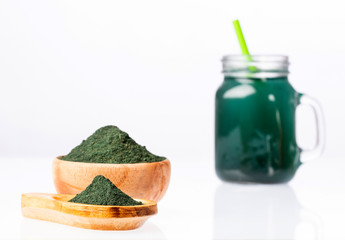 Green Spirulina Smoothie - Concept of food and drink, diet and nutrition. White background