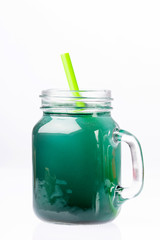 Green Spirulina Smoothie - Concept of food and drink, diet and nutrition. White background