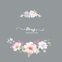 Watercolor flowers set,leaves and bud, greeting card,Spring,Summer