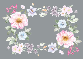 Naklejka na ściany i meble Watercolor flowers set,leaves and bud, greeting card,Spring,Summer
