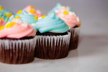 Pink and Blue Cupcakes on White Background