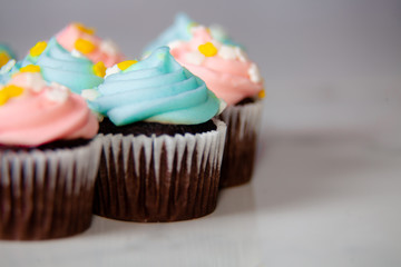 Pink and Blue Cupcakes on White Background