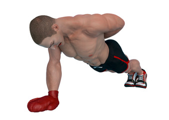 boxer cartoon doing puch ups in a white background © DM7