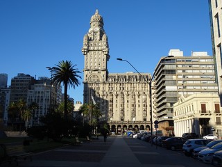 Fototapeta na wymiar Palacio Salvo is an emblematic building in the city of Montevideo. Uruguay