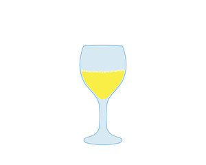 Simple drawing of a wine glass filled with a bubbly alcoholic drink, vector illustration