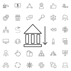 Bank down arrow icon. Universal set of business for website design and development, app development