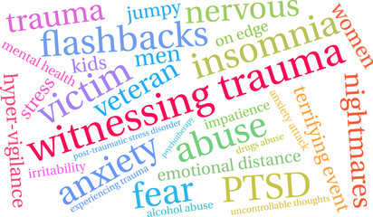 Witnessing Trauma Word Cloud on a white background. 