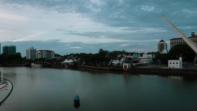Beautiful View Morning Sunset At Darul Hana Bridge Situated At Sarawak River Kuching