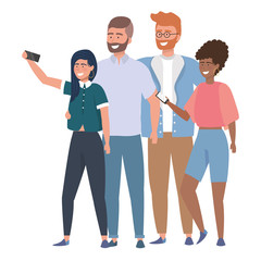 Fototapeta premium Woman and man avatars with smartphone design