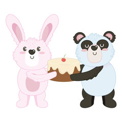 Rabbit and panda cartoon with sweet food design