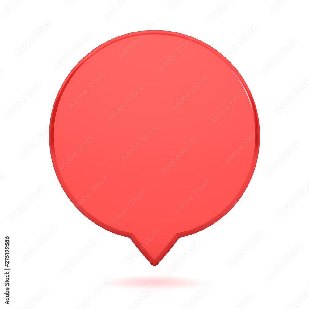 Poster Blank red round speech bubble pin isolated on white background with shadow 3D rendering