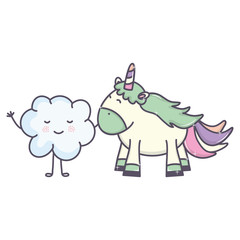 cute adorable unicorn and cloud kawaii fairy characters