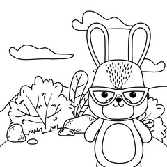 Rabbit cartoon with glasses design