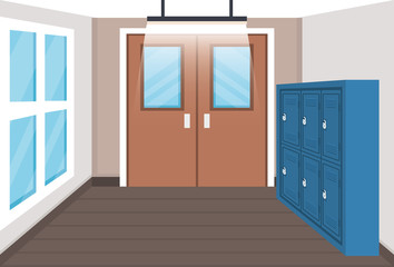 education elementary with lockers and windows with doors