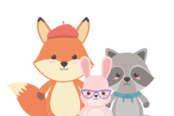 Fox raccoon and rabbit cartoon design