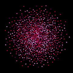 Heart shape vector pink confetti splash. festive atmosphere