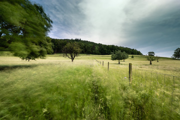 Wind weht über Felder, Wiesen und Wälder