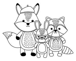 Fox rabbit and raccoon cartoon design