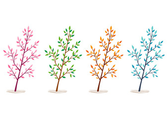 Tree in four seasons.Spring,summer,autumn,winter.Isolated on white background