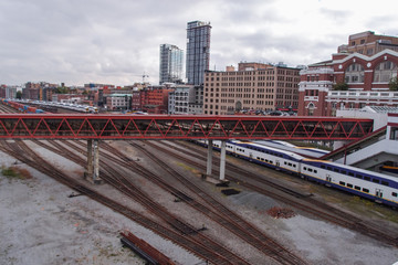 train station railway hub center transportation and communication red foot brigde in vancouver canada