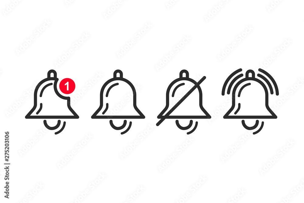 Poster Message notification bell icon set template black color editable. notification symbol pack vector sign isolated on white background. Simple logo vector illustration for graphic and web design.