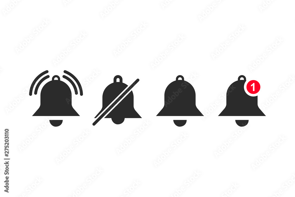 Poster Message notification bell icon set template black color editable. notification symbol pack vector sign isolated on white background. Simple logo vector illustration for graphic and web design.