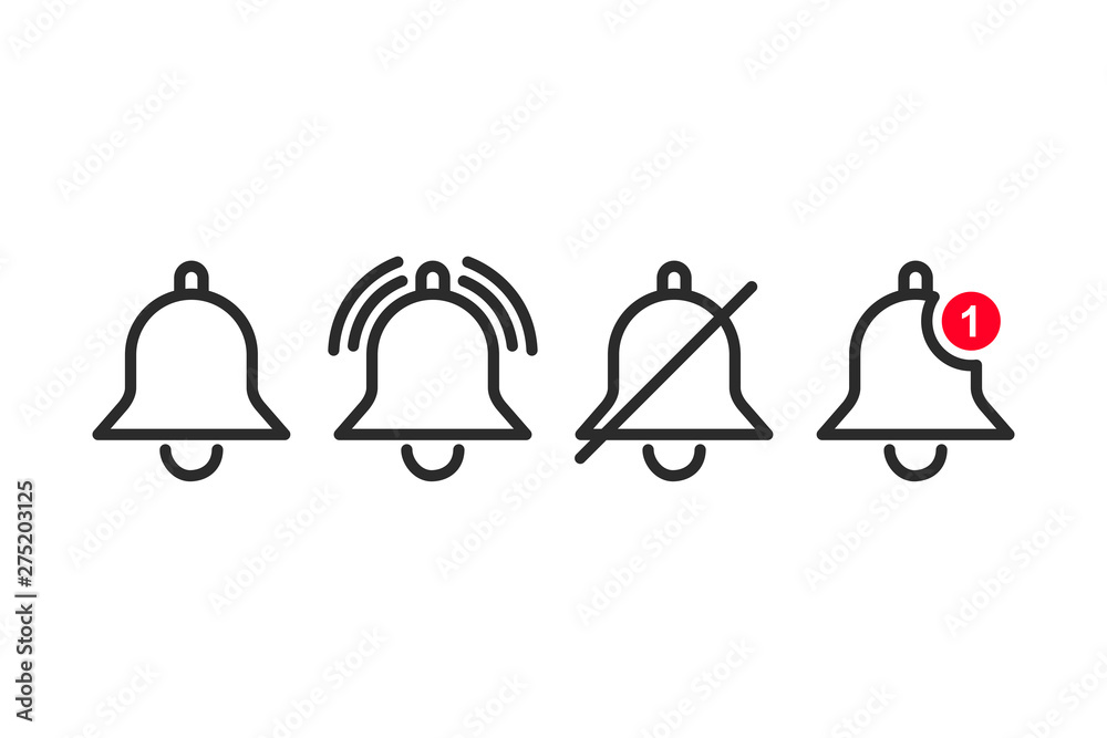 Aufkleber Message notification bell icon set template black color editable. notification symbol pack vector sign isolated on white background. Simple logo vector illustration for graphic and web design.