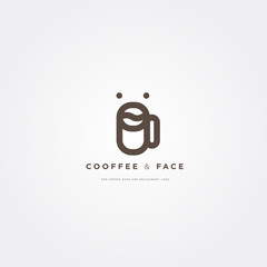 Obraz premium Vector coffee shop logo with face icon illustration. For banner, menu, café and restaurant