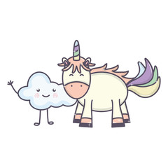 cute adorable unicorn and cloud kawaii fairy characters