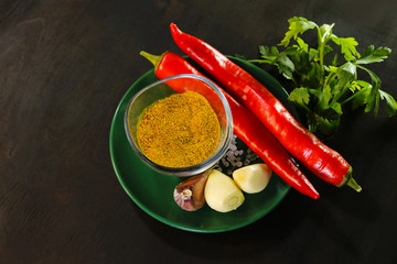 seasonings for cooking meat. hot pepper, garlic.