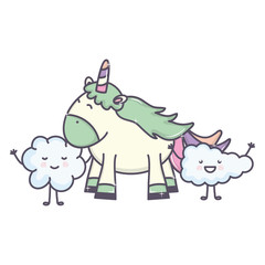cute adorable unicorn and clouds kawaii fairy characters