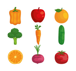 set of organic fruits and vegetables fresh nutrition