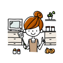 キッチンで料理する女性